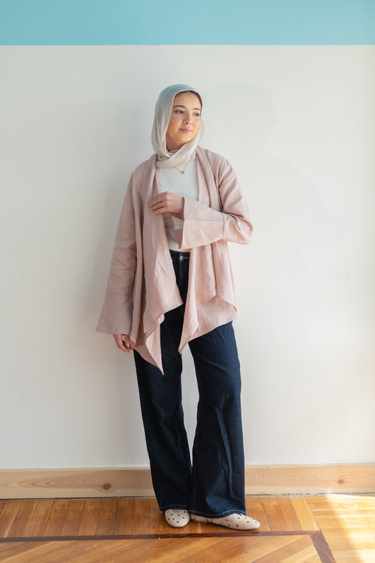 Everyday Linen Cardigan in Pink Rose