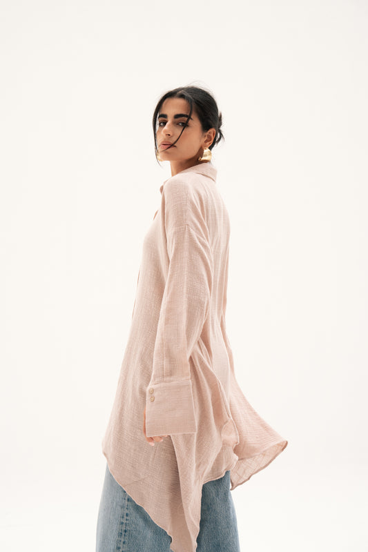 Asymmetric Linen Shirt in Beige