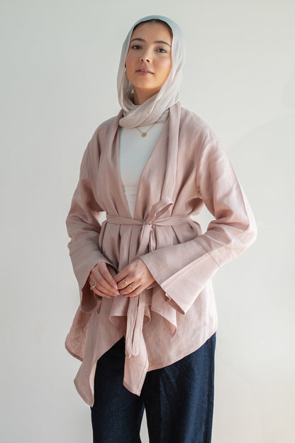 Everyday Linen Cardigan in Pink Rose