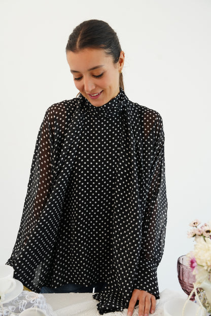 Layali Polka Dots Blouse in Black