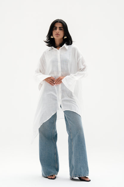 Asymmetric Linen Shirt in White