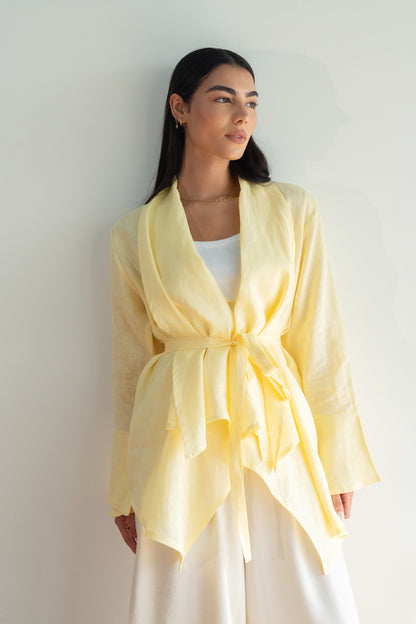 Everyday Linen Cardigan in Yellow