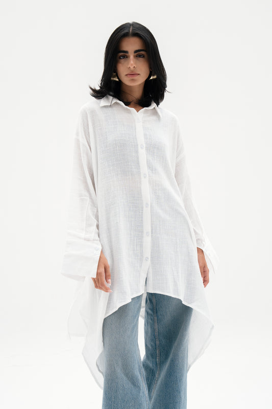 Asymmetric Linen Shirt in White