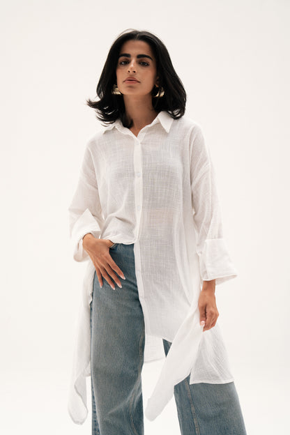 Asymmetric Linen Shirt in White