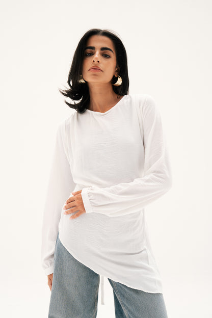 “Graceful Breeze” Flowy Blouse in Off-White