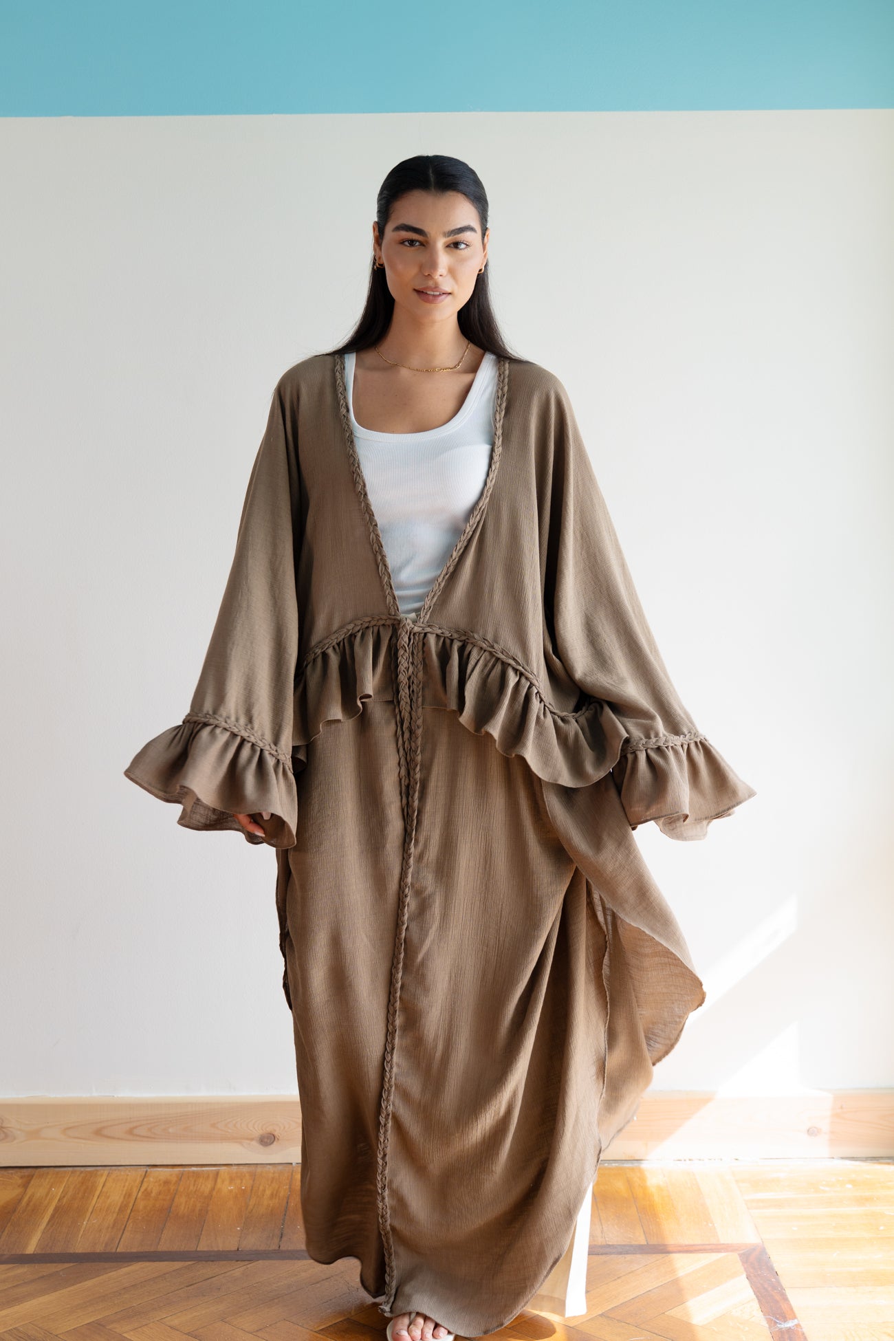 Braided Flow Cardigan in Mocha Beige