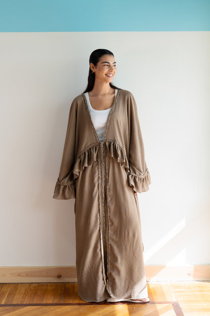 Braided Flow Cardigan in Mocha Beige