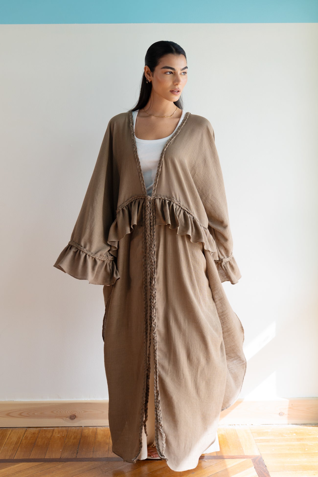 Braided Flow Cardigan in Mocha Beige