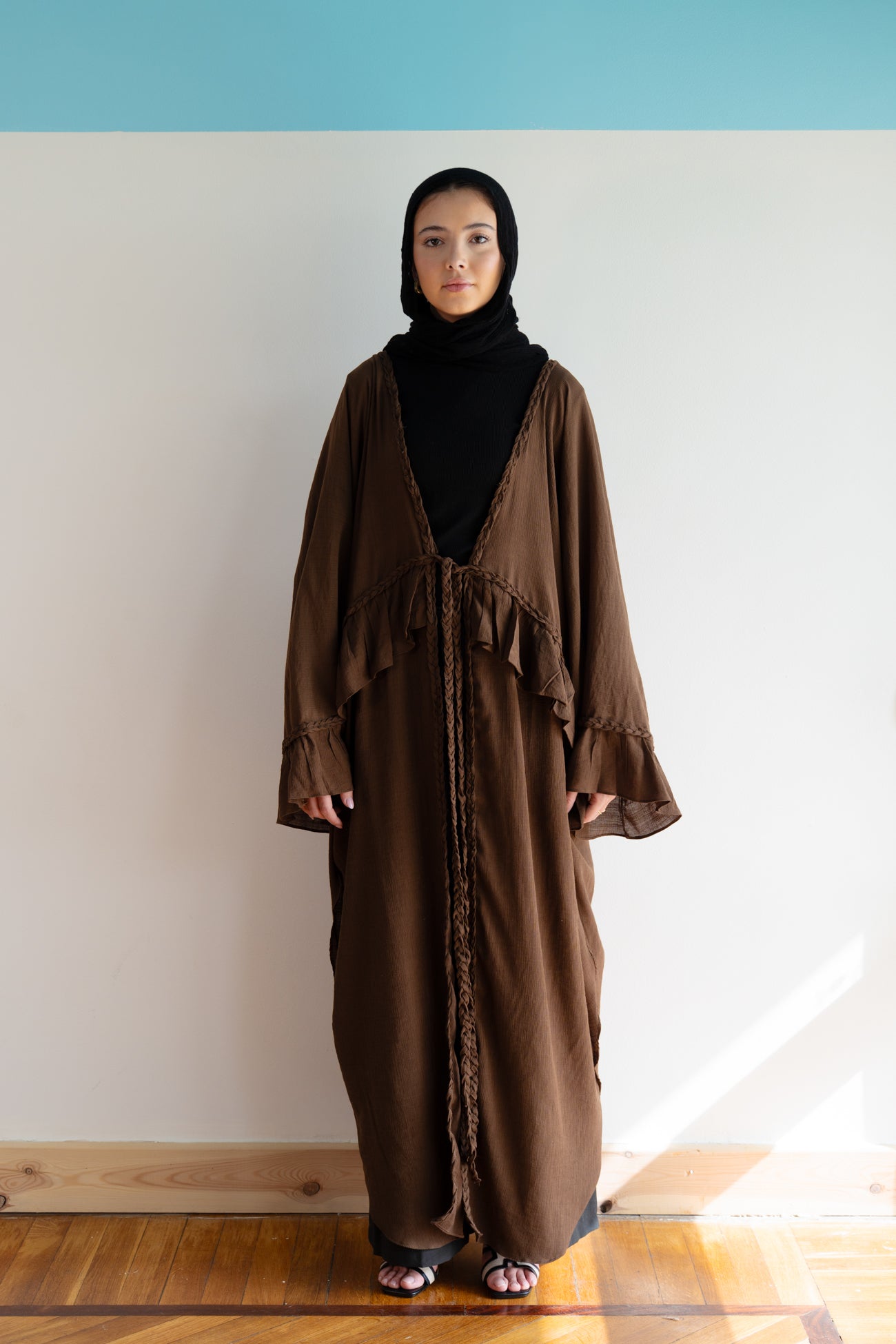 Braided Flow Cardigan in Brown
