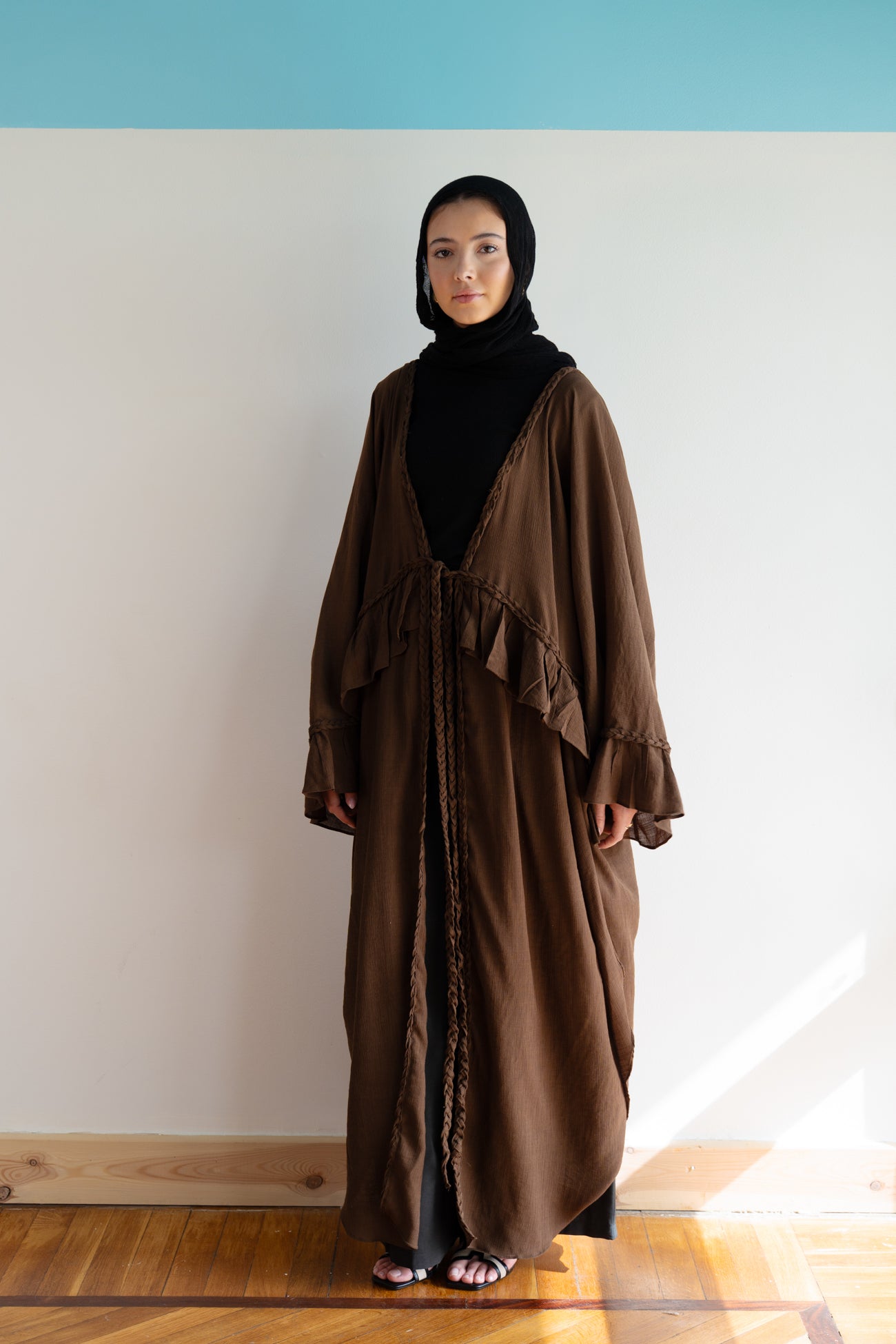 Braided Flow Cardigan in Brown