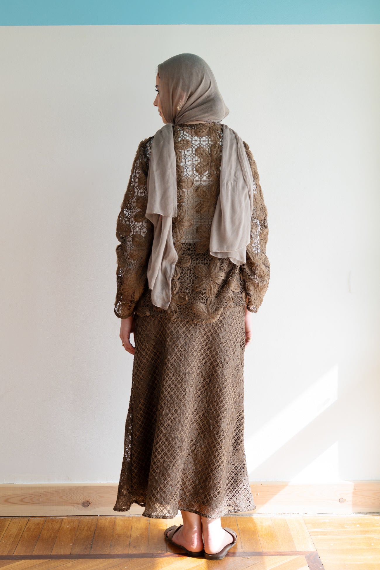 Lace Organza Floral Cardigan in Brown