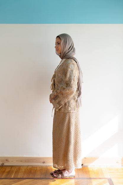 Lace Organza Floral Skirt in Beige