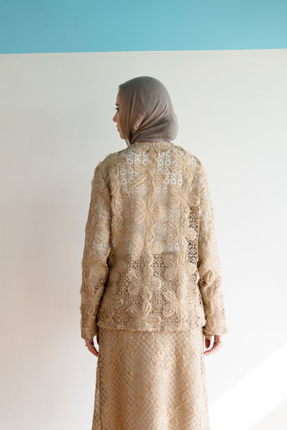 Lace Organza Floral Cardigan in Beige