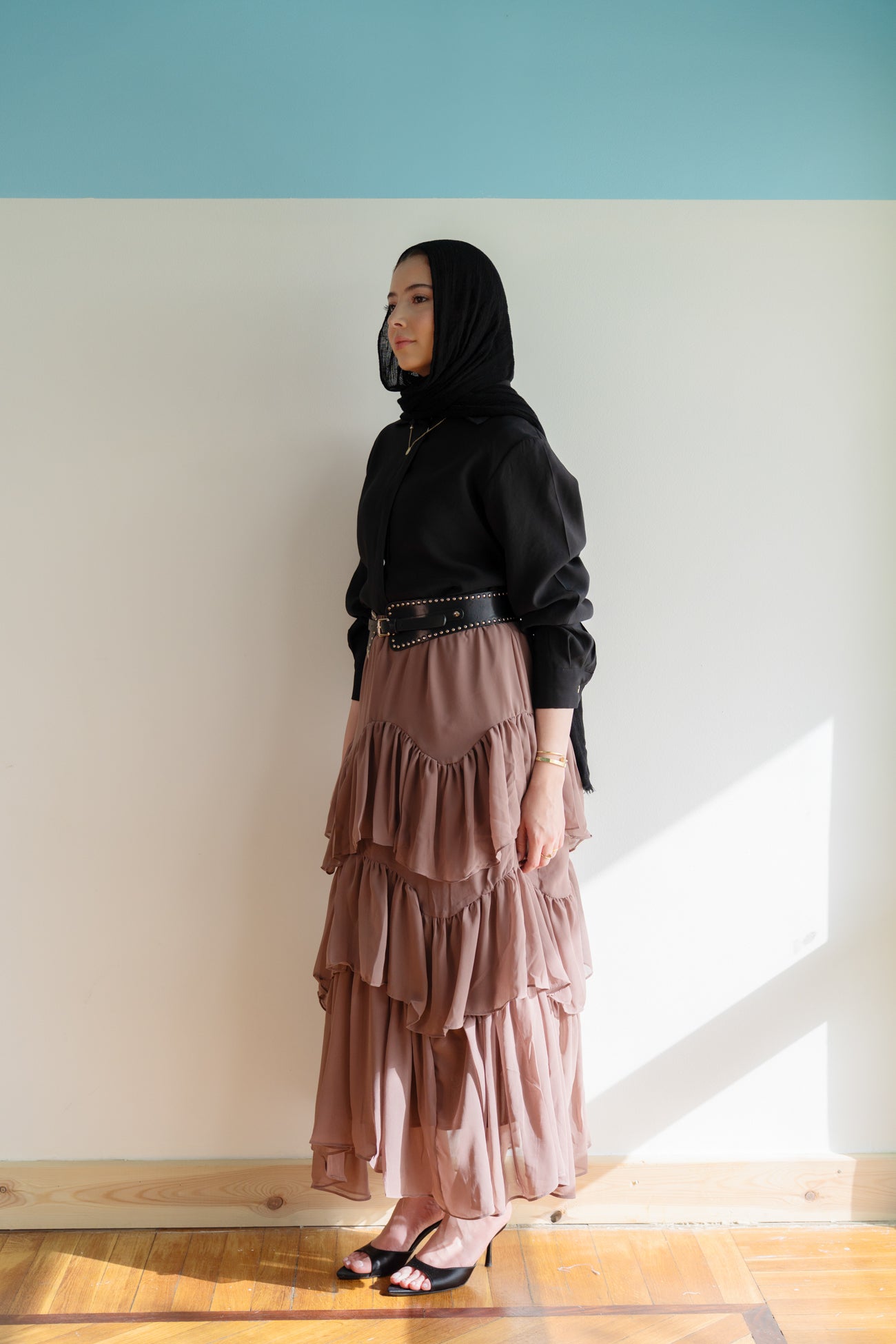 Ruffle Chiffon Skirt in Cafe