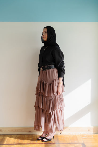 Ruffle Chiffon Skirt in Cafe