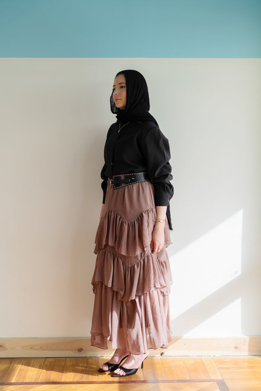 Ruffle Chiffon Skirt in Cafe