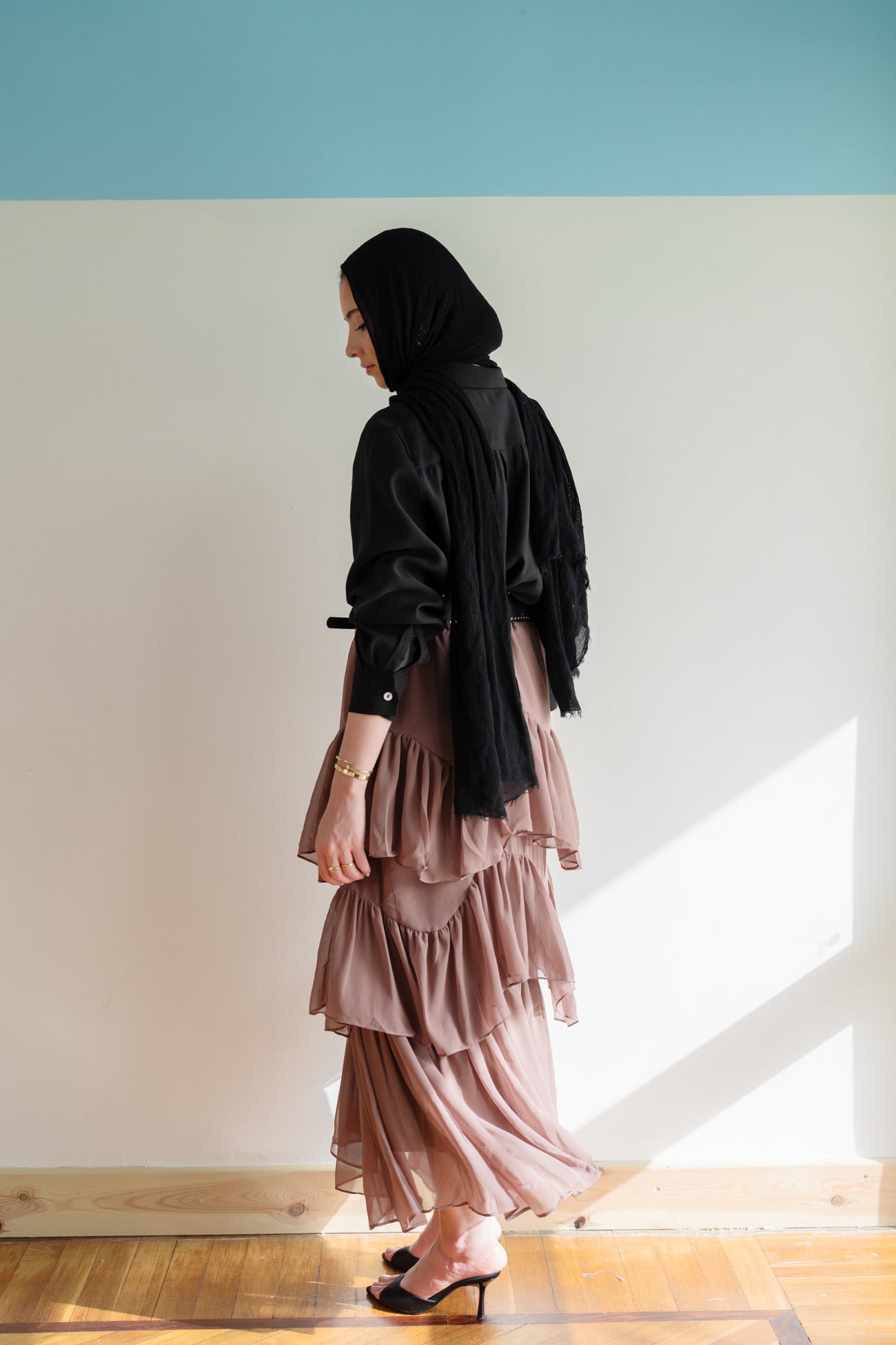 Ruffle Chiffon Skirt in Cafe