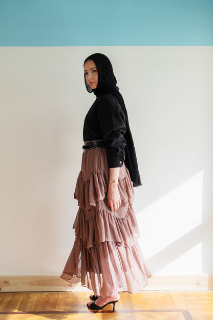 Ruffle Chiffon Skirt in Cafe