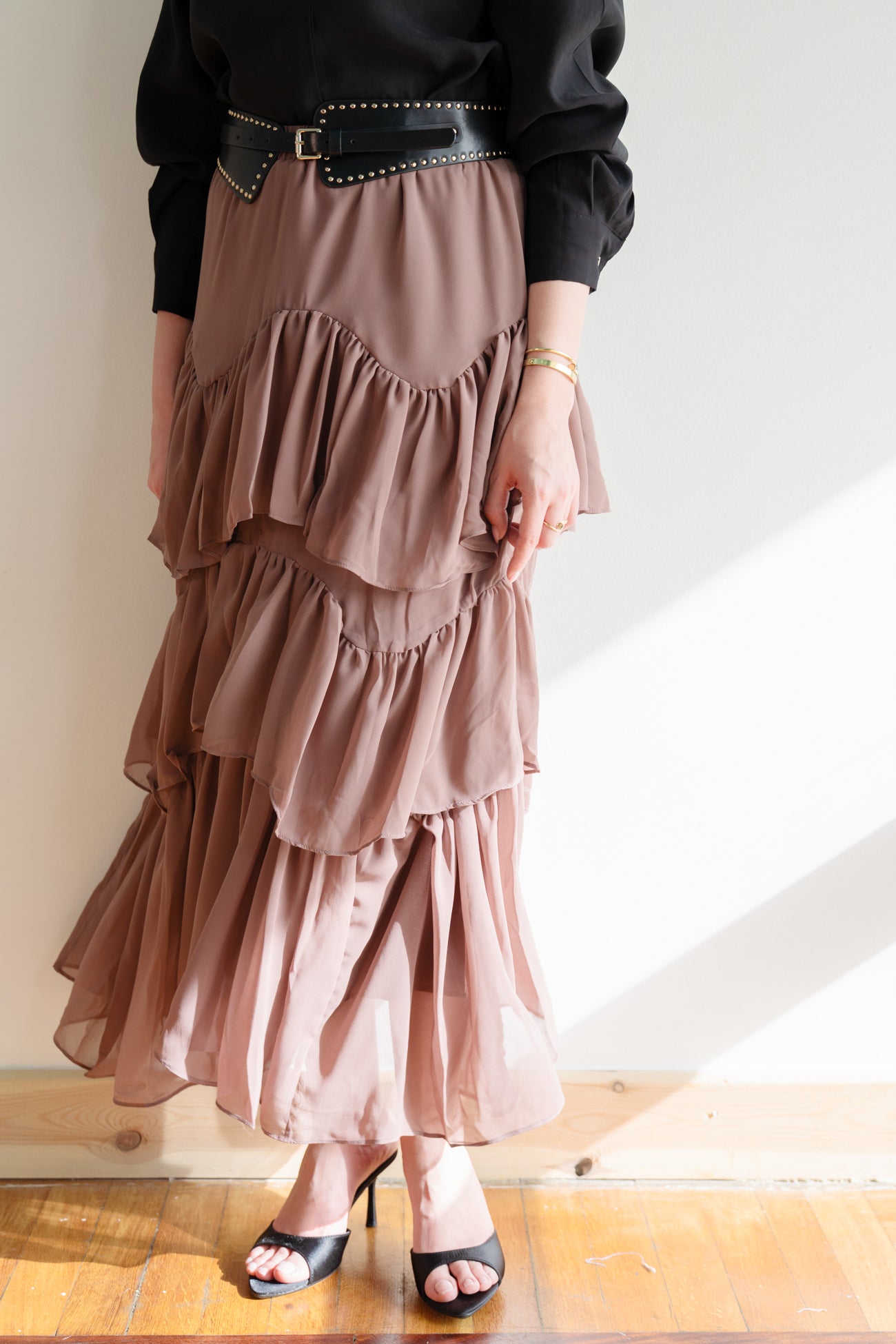 Ruffle Chiffon Skirt in Cafe
