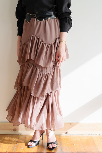 Ruffle Chiffon Skirt in Cafe