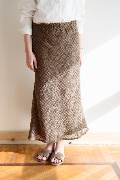 Lace Organza Floral Skirt in Brown