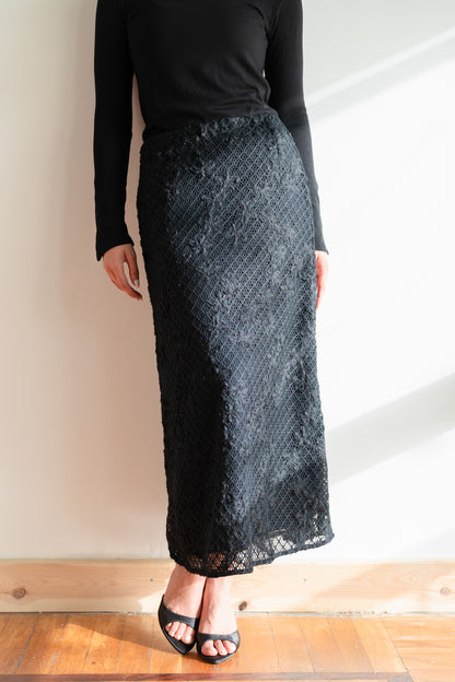 Lace Organza Floral Skirt in Black