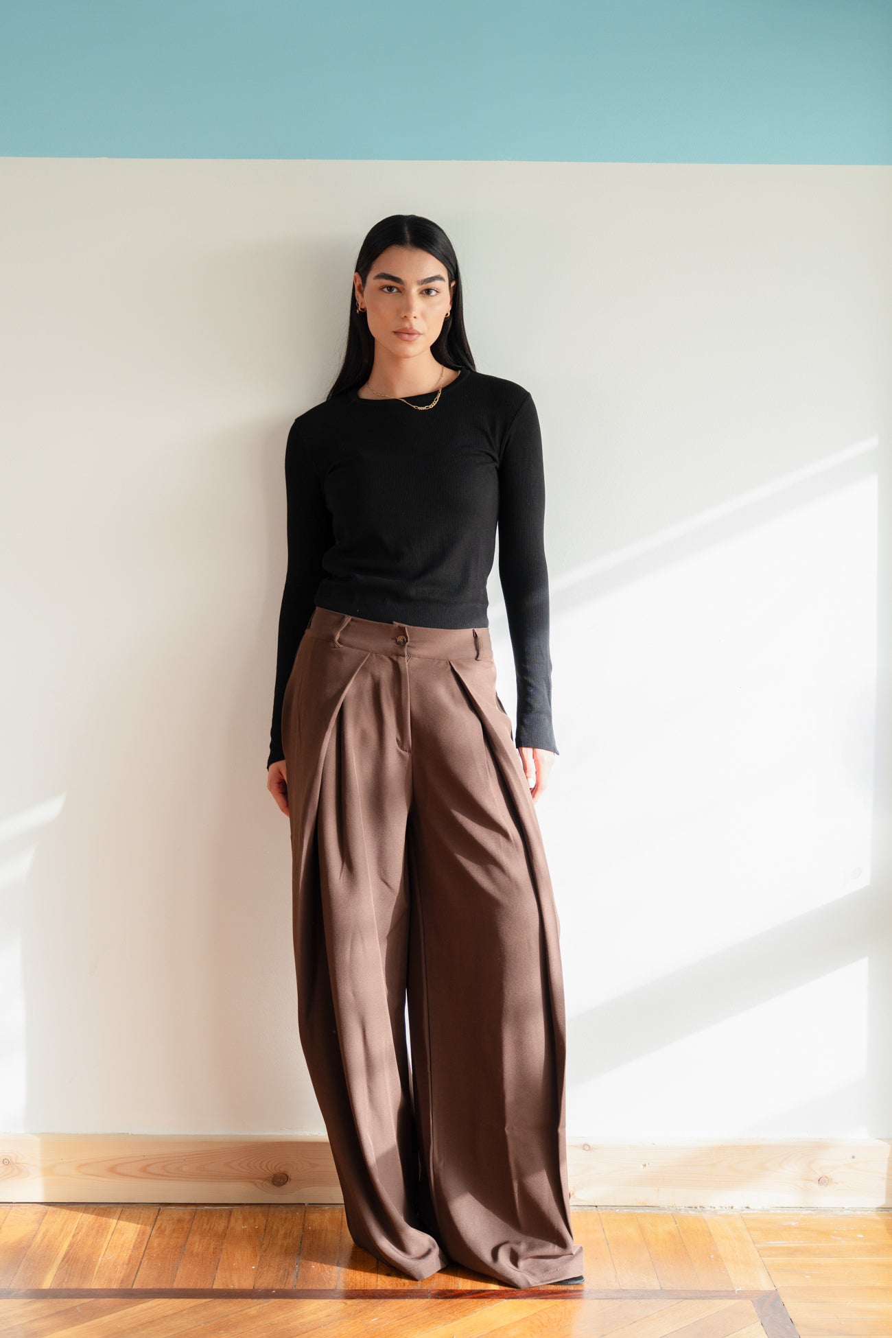 Tailored Plain Trousers in Brown