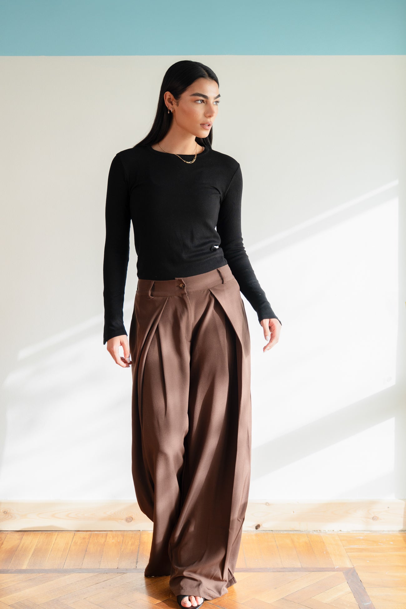 Tailored Plain Trousers in Brown