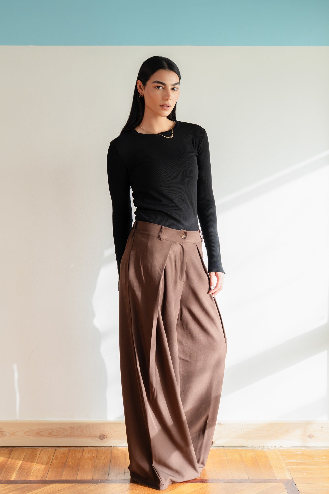 Tailored Plain Trousers in Brown