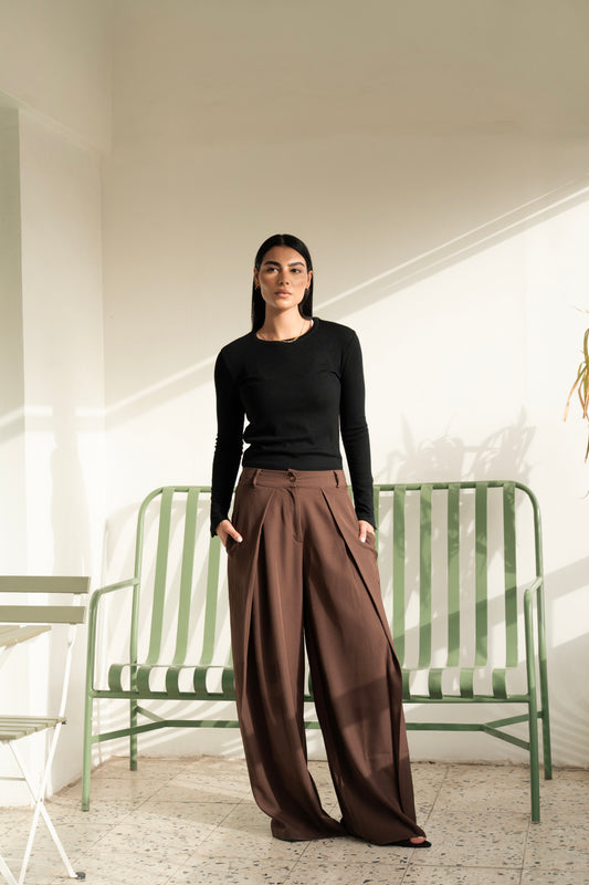 Tailored Plain Trousers in Brown