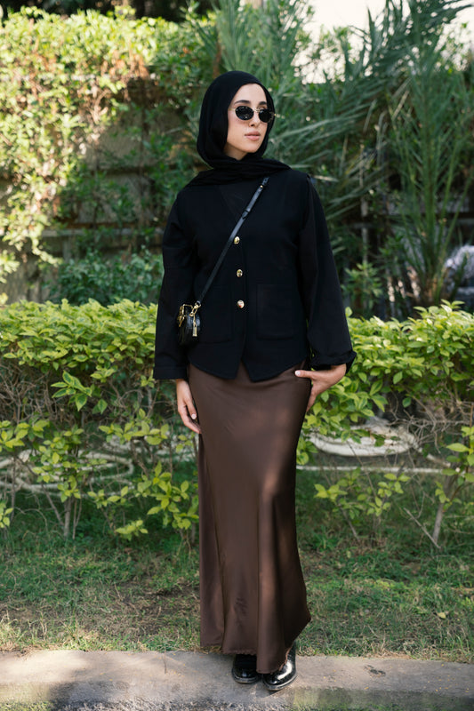 Luxe Satin Maxi Skirt in Brown