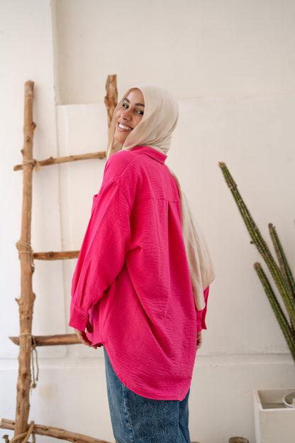 Everyday Essential Linen Shirt in Hot Pink