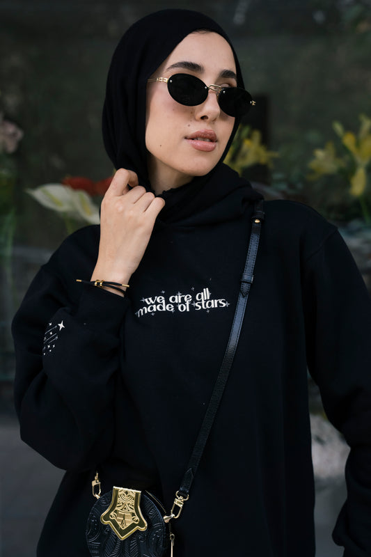 "Made Of Stars" Embroidered Hoodie in Black