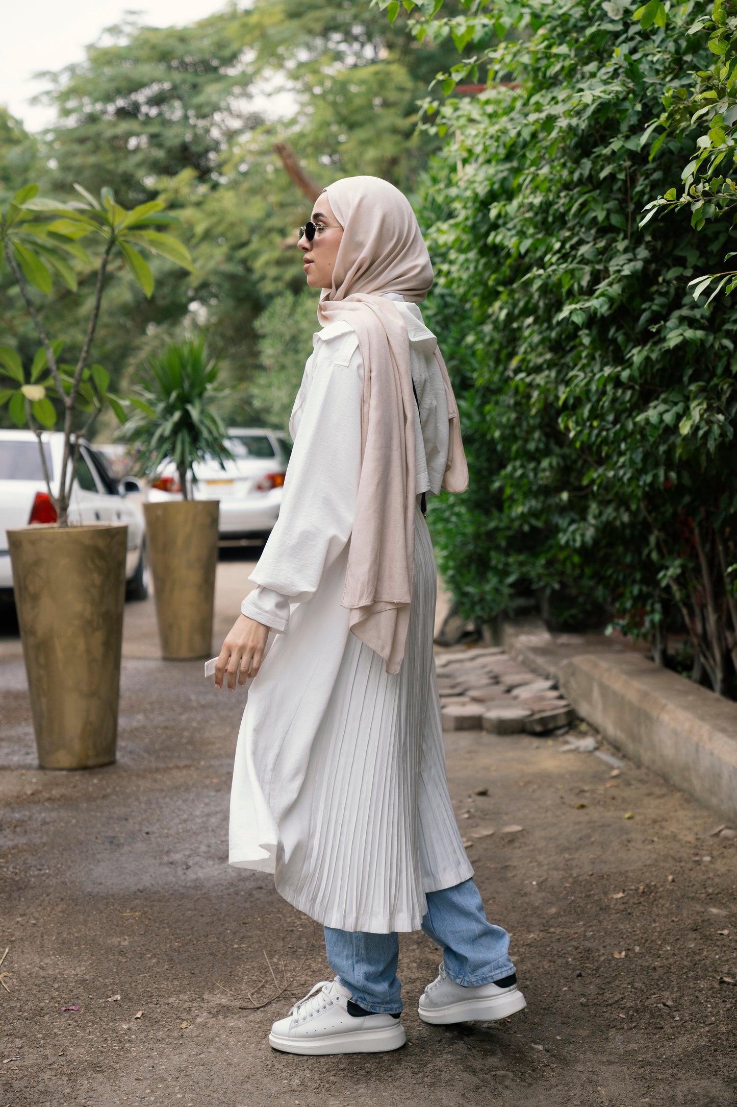 Pleated Trench Coat in White