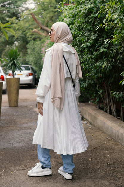 Pleated Trench Coat in White