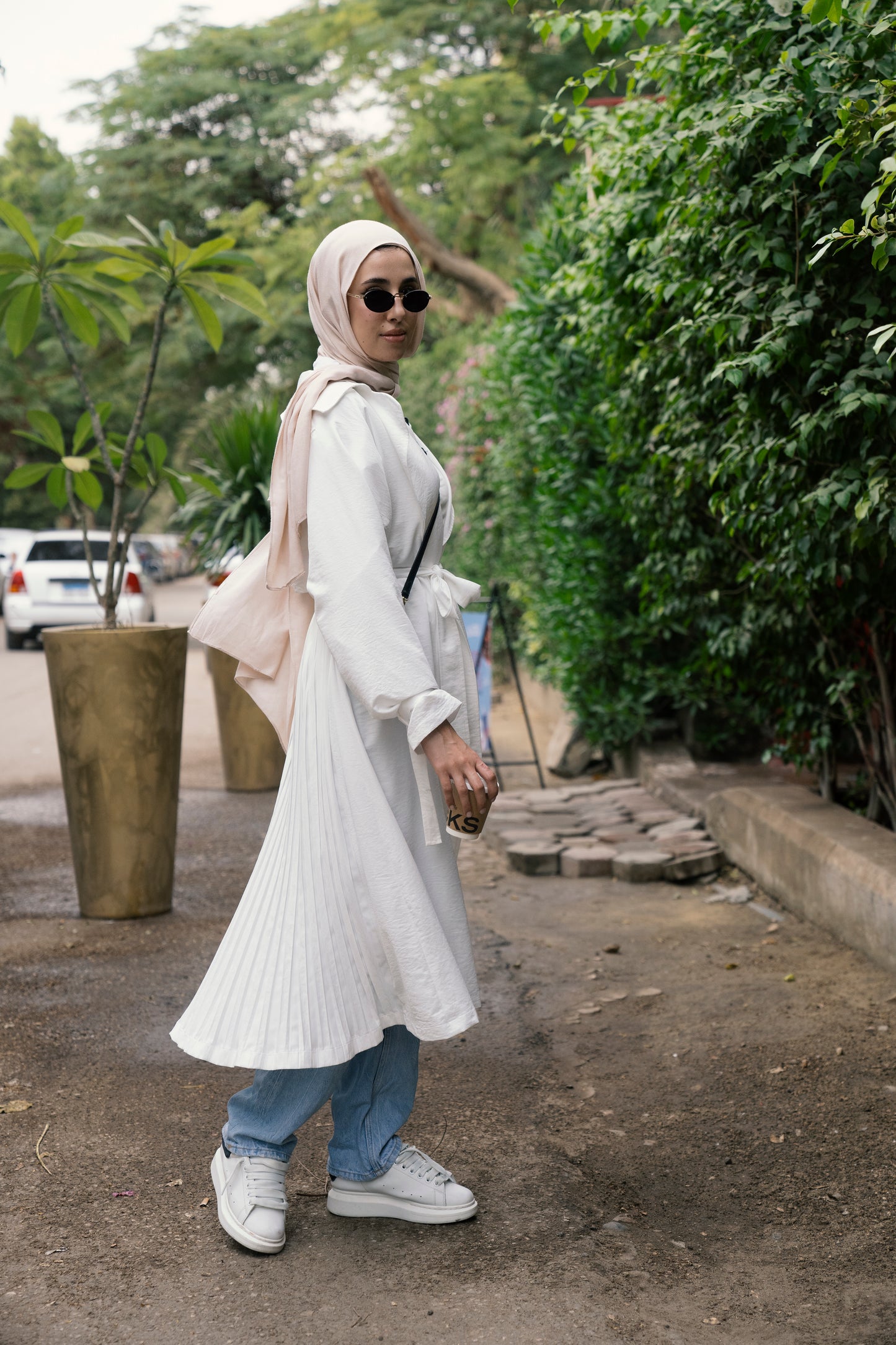 Pleated Trench Coat in White