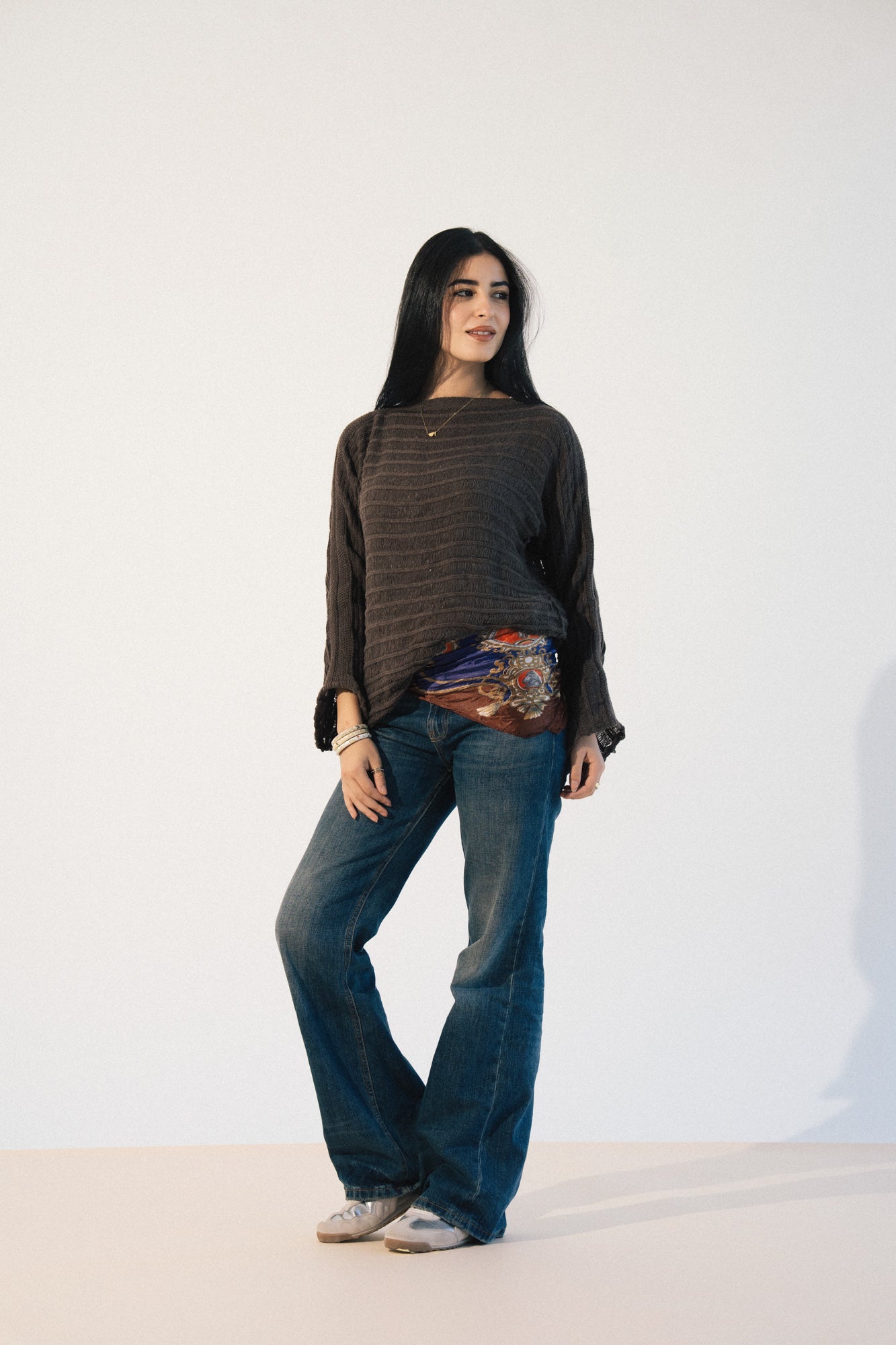 Textured Knit Sweater in Brown