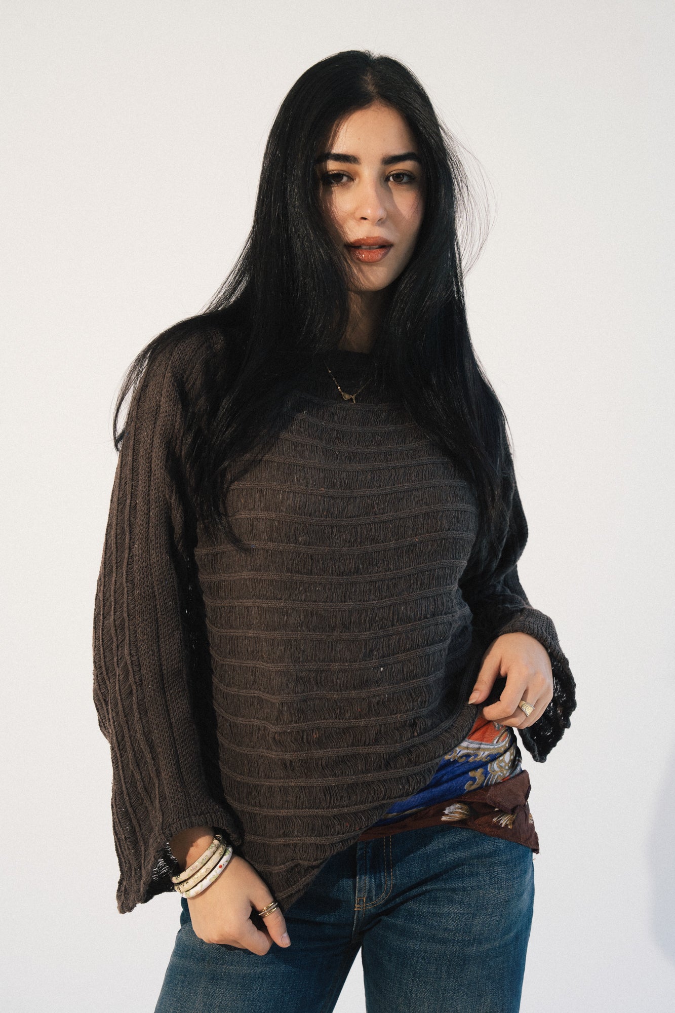 Textured Knit Sweater in Brown