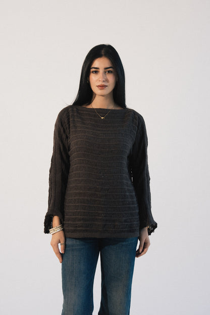 Textured Knit Sweater in Brown