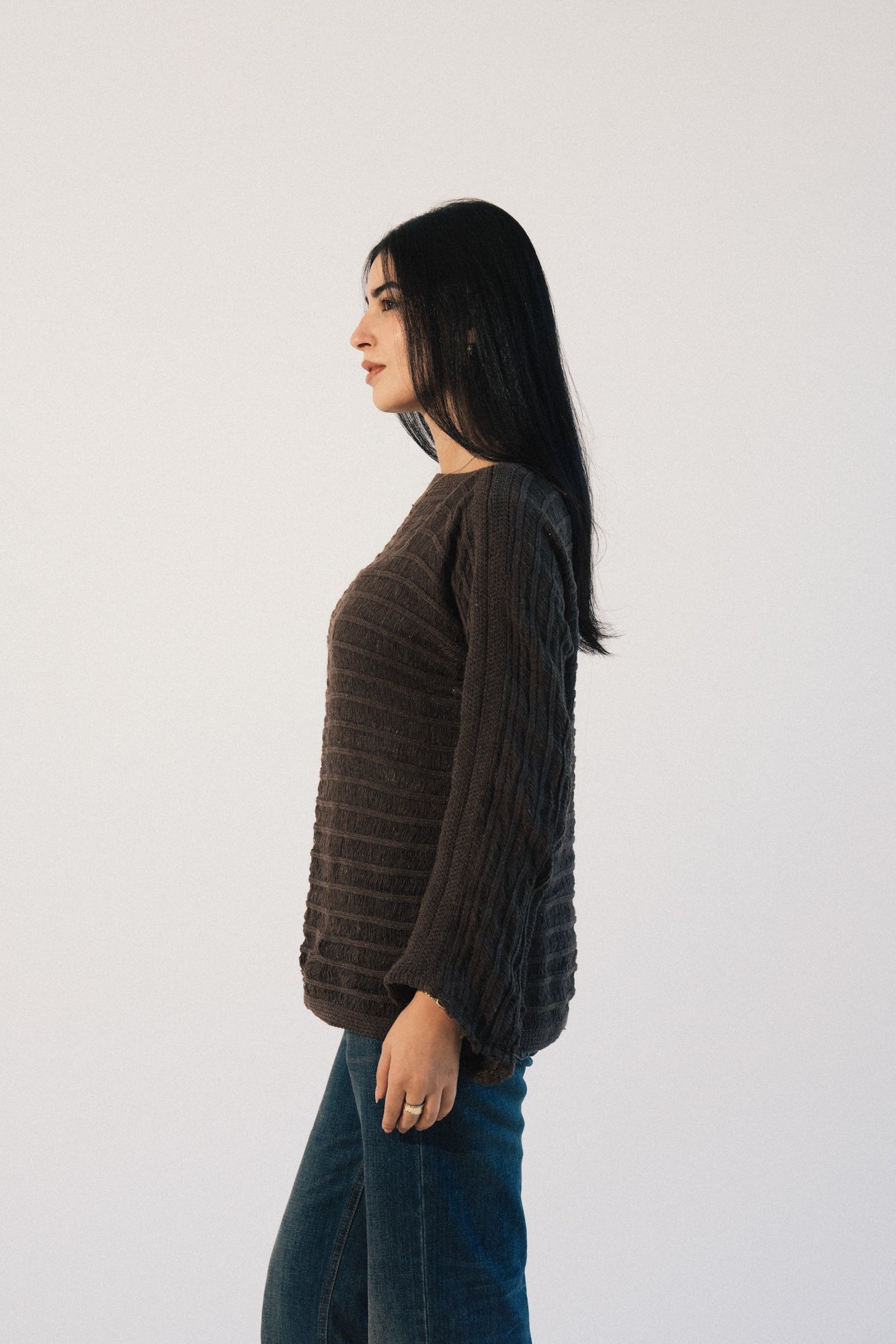 Textured Knit Sweater in Brown