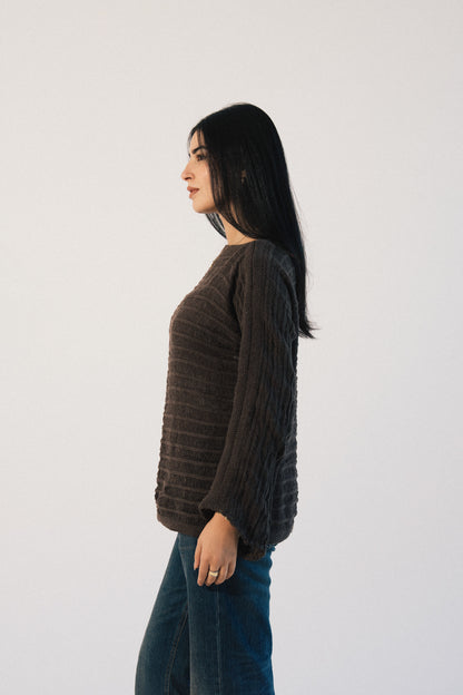 Textured Knit Sweater in Brown