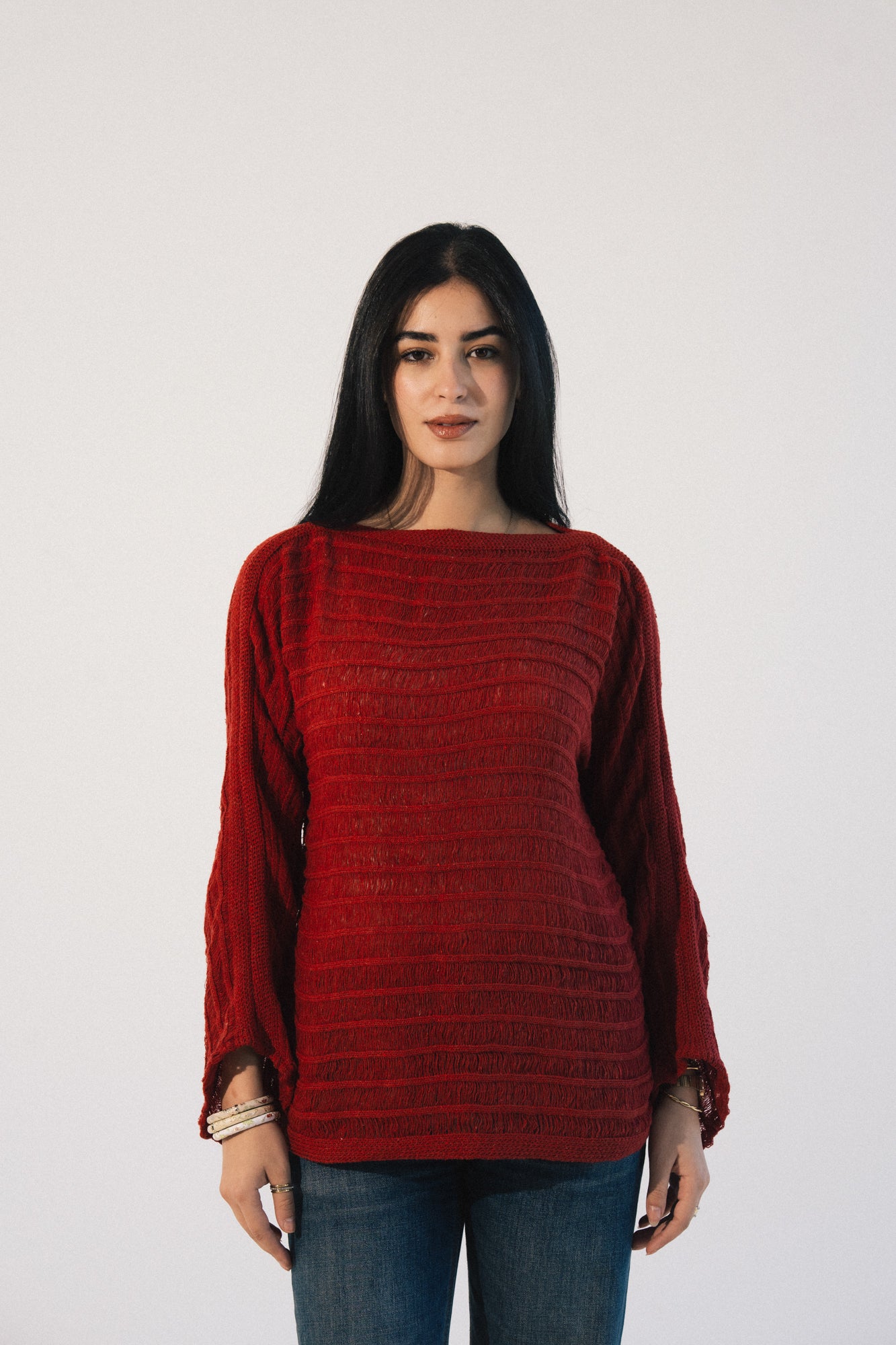 Textured Knit Sweater in Red