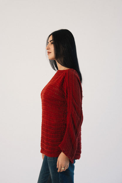 Textured Knit Sweater in Red