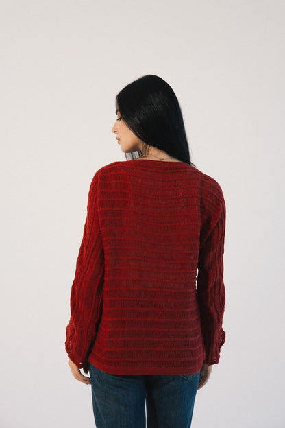 Textured Knit Sweater in Red