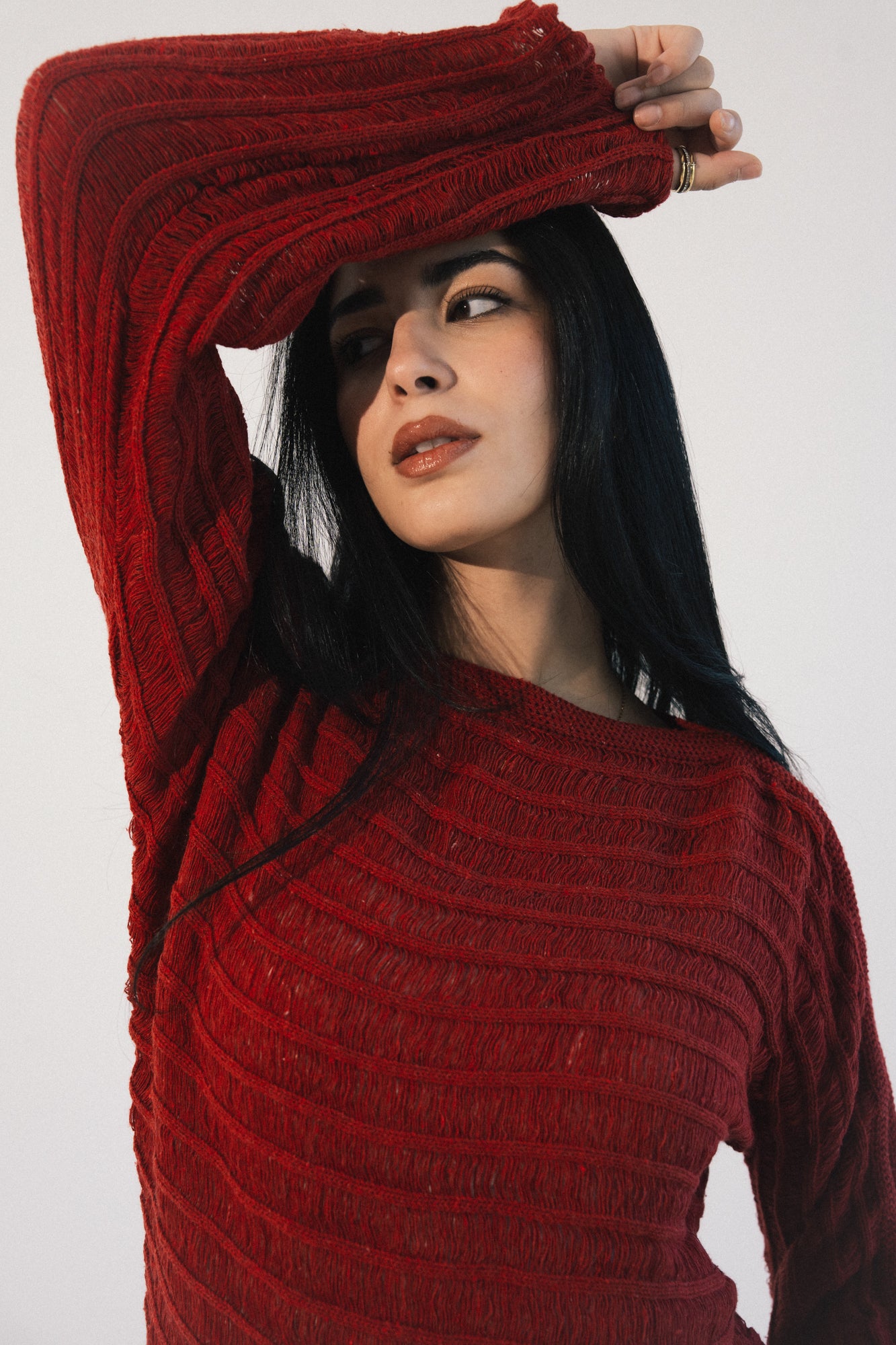 Textured Knit Sweater in Red