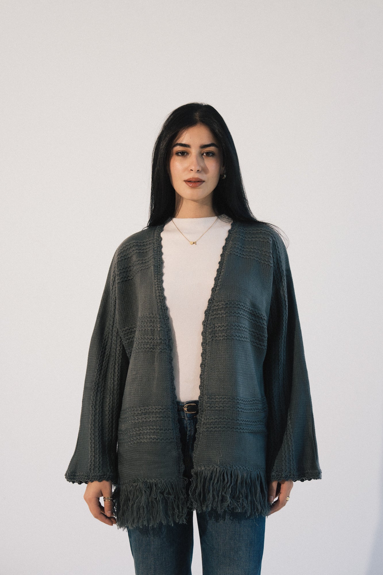 Fringes Knit Cardigan in Grey