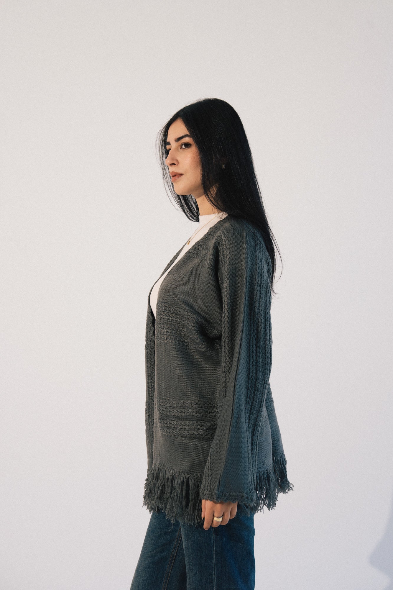Fringes Knit Cardigan in Grey