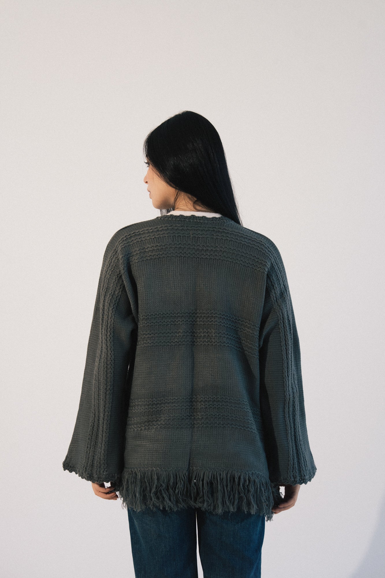 Fringes Knit Cardigan in Grey