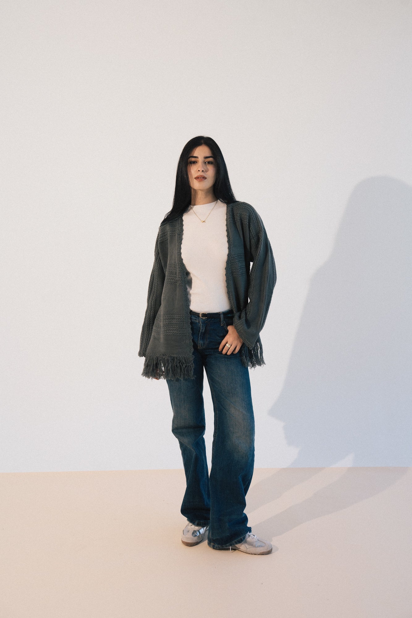 Fringes Knit Cardigan in Grey