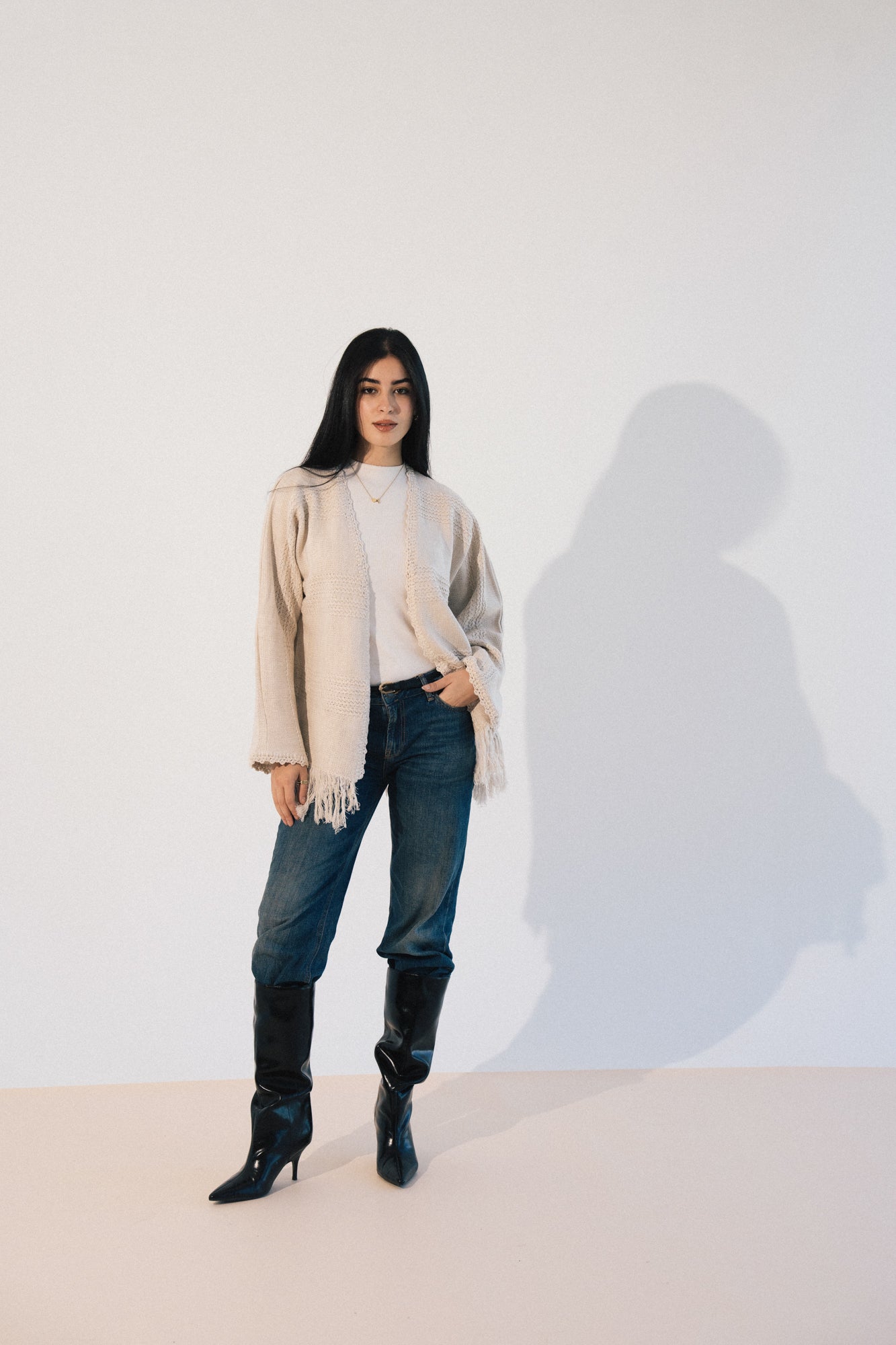 Fringes Knit Cardigan in Beige